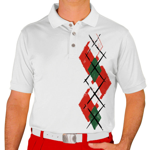 Golf Knickers: Men's Argyle Paradise Golf Shirt - Red/Dark Green/White