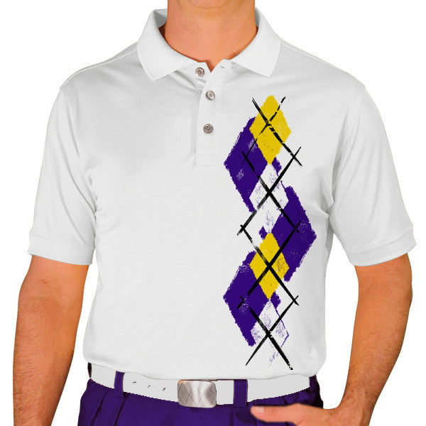 Golf Knickers: Men's Argyle Paradise Golf Shirt - Purple/Yellow/White