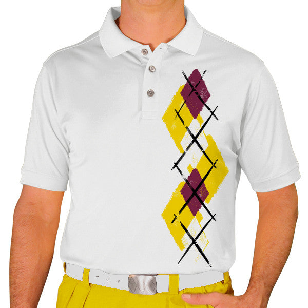 Golf Knickers: Men's Argyle Paradise Golf Shirt - Yellow/Maroon/White