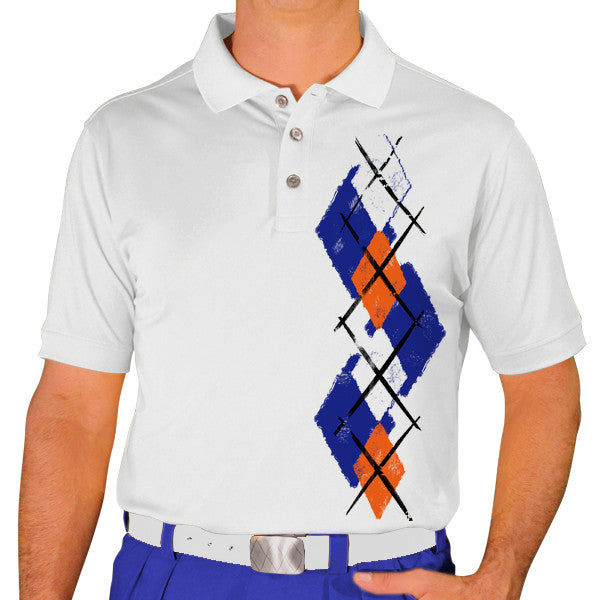 Golf Knickers: Men's Argyle Paradise Golf Shirt - Royal/White/Orange