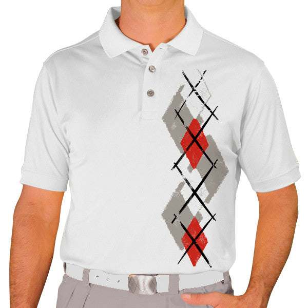 Golf Knickers: Men's Argyle Paradise Golf Shirt - Taupe/Red/White