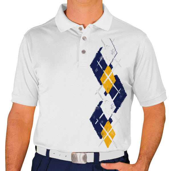 Golf Knickers: Men's Argyle Paradise Golf Shirt - Navy/White/Gold