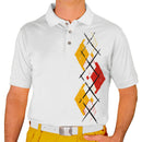 Golf Knickers: Men's Argyle Paradise Golf Shirt - White/Gold/Red Clothing