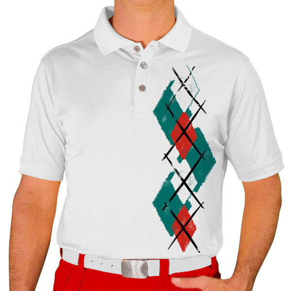Golf Knickers: Men's Argyle Paradise Golf Shirt - Teal/White/Red
