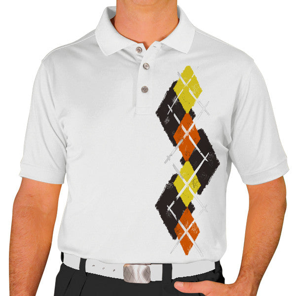Golf Knickers: Men's Argyle Paradise Golf Shirt - Black/Orange/Yellow