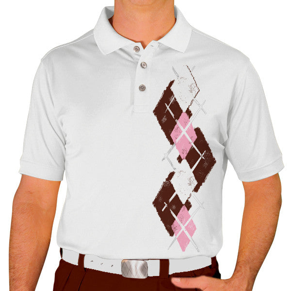 Golf Knickers: Men's Argyle Paradise Golf Shirt - Brown/Pink/White
