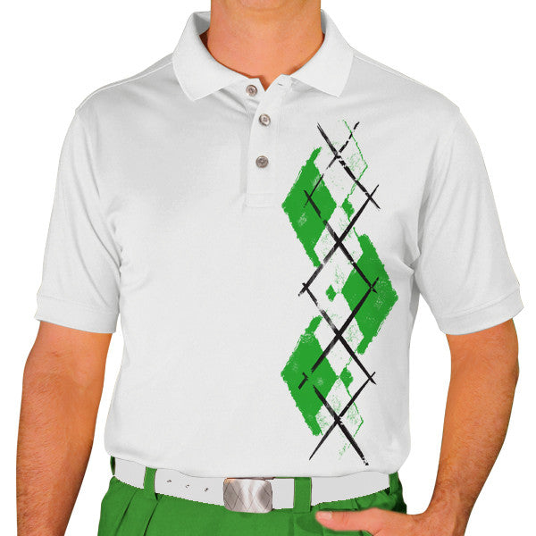 Golf Knickers: Men's Argyle Paradise Golf Shirt - Lime/White
