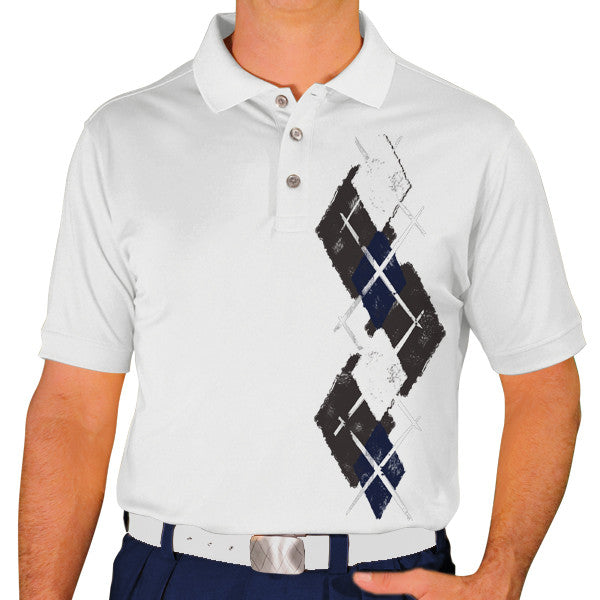 Golf Knickers: Men's Argyle Paradise Golf Shirt - Charcoal/Navy/White