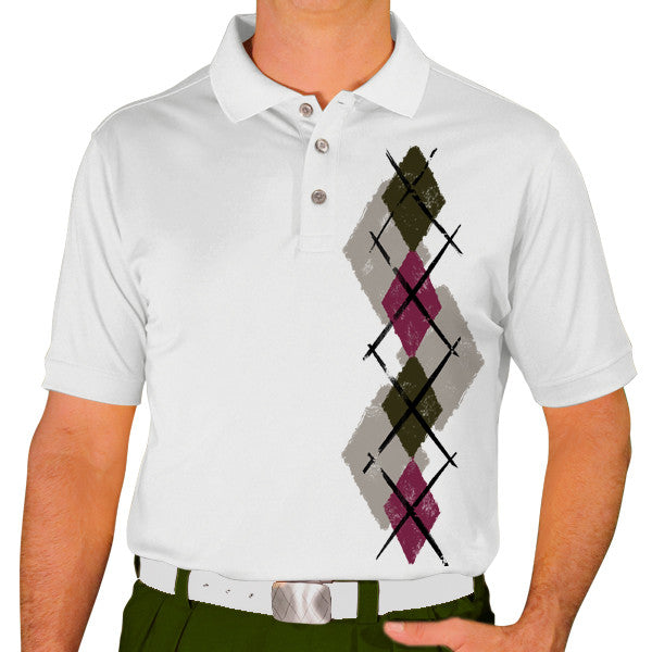 Golf Knickers: Men's Argyle Paradise Golf Shirt - Taupe/Maroon/Olive