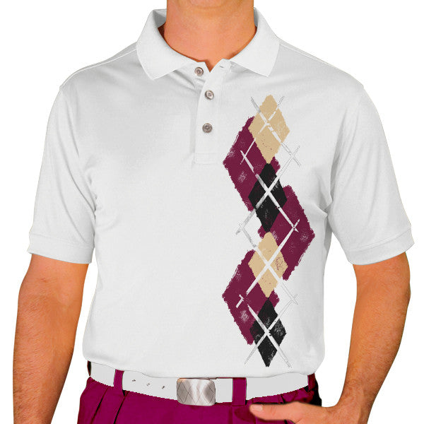 Golf Knickers: Men's Argyle Paradise Golf Shirt - Maroon/Black/Khaki