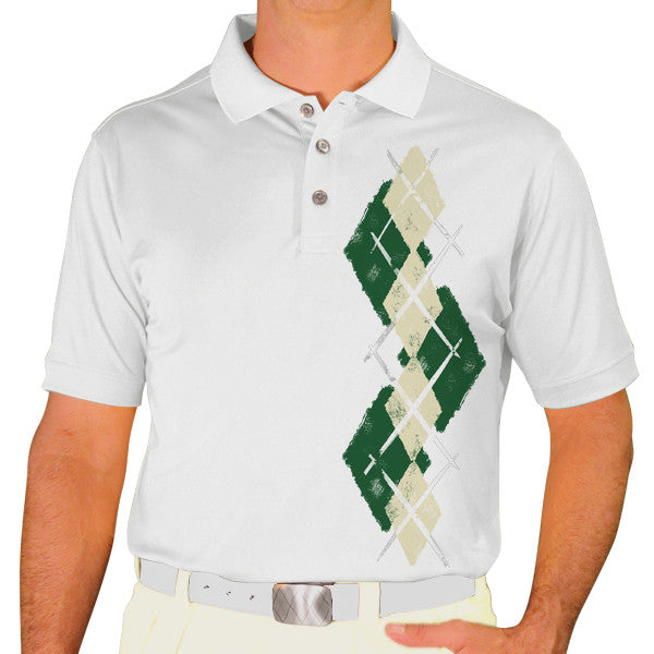 Golf Knickers: Men's Argyle Paradise Golf Shirt - Dark Green/Natural