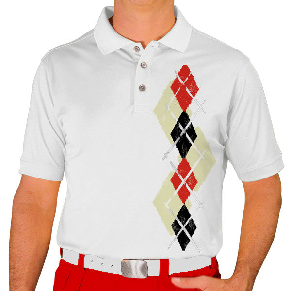 Golf Knickers: Men's Argyle Paradise Golf Shirt - Natural/Black/Red