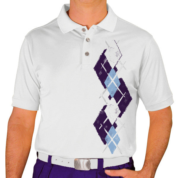 Golf Knickers: Men's Argyle Paradise Golf Shirt - Purple/Light Blue/White