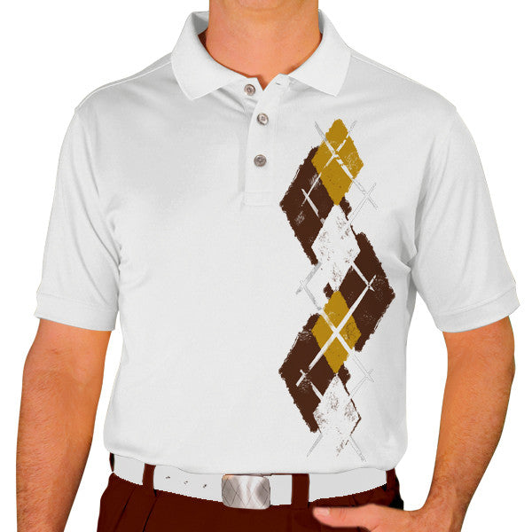 Golf Knickers: Men's Argyle Paradise Golf Shirt - Brown/Gold/White
