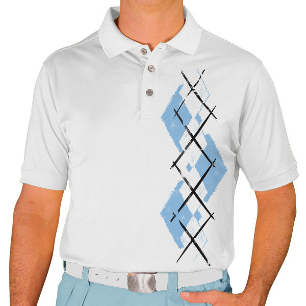 Golf Knickers: Men's Argyle Paradise Golf Shirt - Light Blue/White