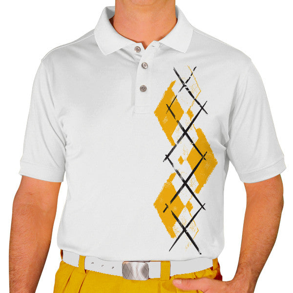 Golf Knickers: Men's Argyle Paradise Golf Shirt - Gold/White