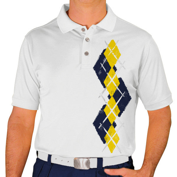 Golf Knickers: Men's Argyle Paradise Golf Shirt - Navy/Yellow