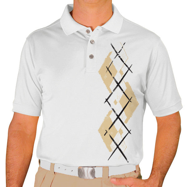 Golf Knickers: Men's Argyle Paradise Golf Shirt - Khaki/White