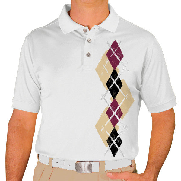 Golf Knickers: Men's Argyle Paradise Golf Shirt - Khaki/Back/Maroon