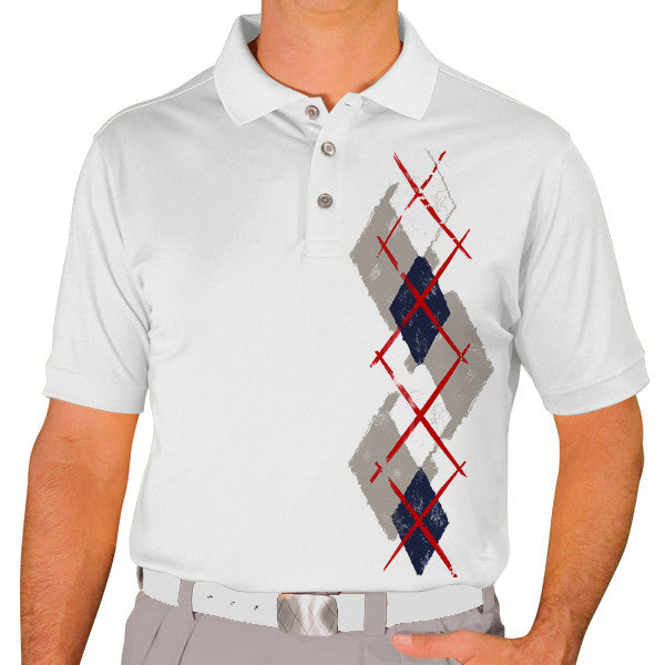 Golf Knickers: Men's Argyle Paradise Golf Shirt - Taupe/Navy/White