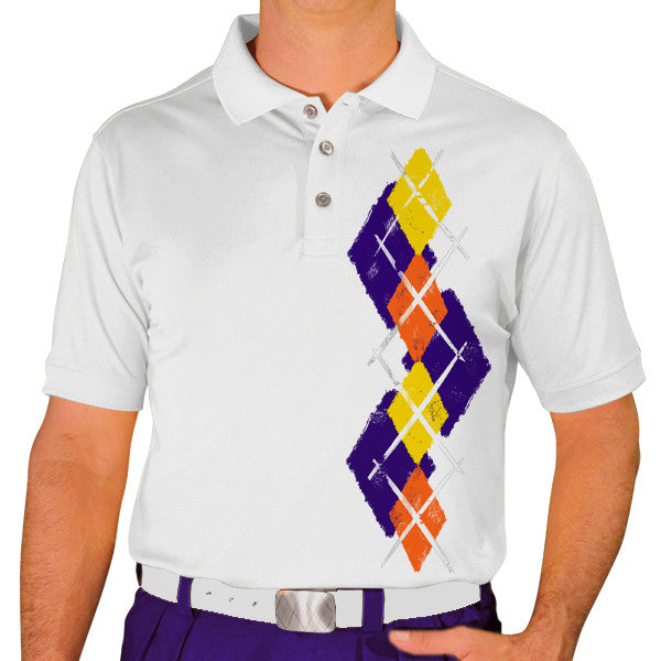 Golf Knickers: Men's Argyle Paradise Golf Shirt - Purple/Orange/Yellow