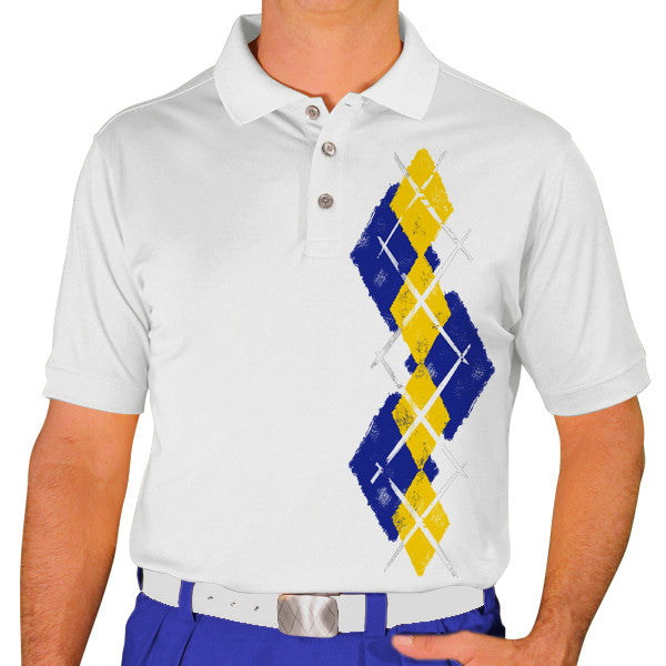 Golf Knickers: Men's Argyle Paradise Golf Shirt - Royal/Yellow