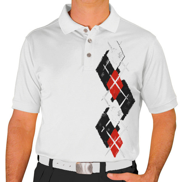 Golf Knickers: Men's Argyle Paradise Golf Shirt - Black/Red/White