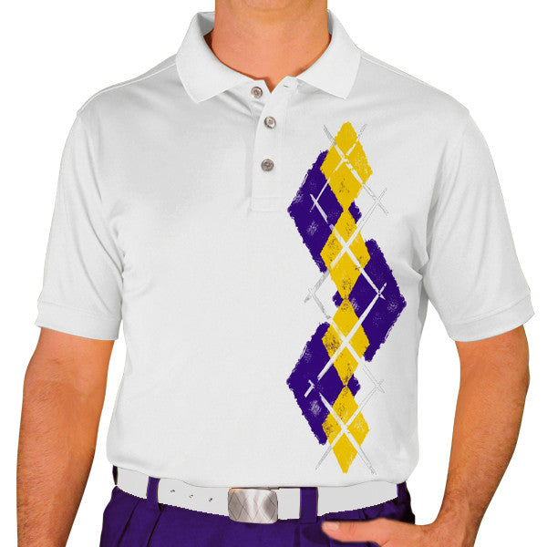 Golf Knickers: Men's Argyle Paradise Golf Shirt - Purple/Yellow