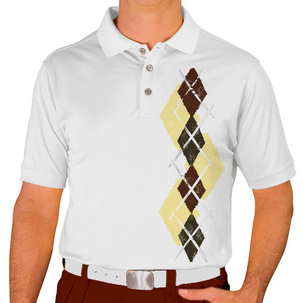 Golf Knickers: Men's Argyle Paradise Golf Shirt - Butter/Olive/Brown