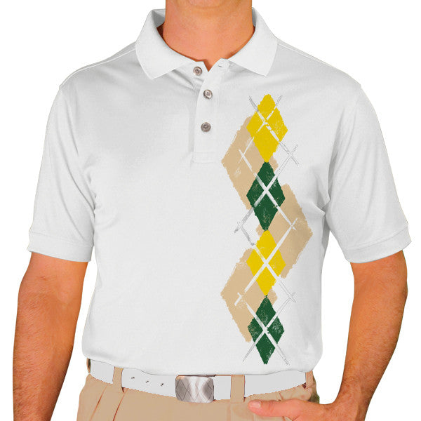 Golf Knickers: Men's Argyle Paradise Golf Shirt - Khaki/Dark Green/Yellow