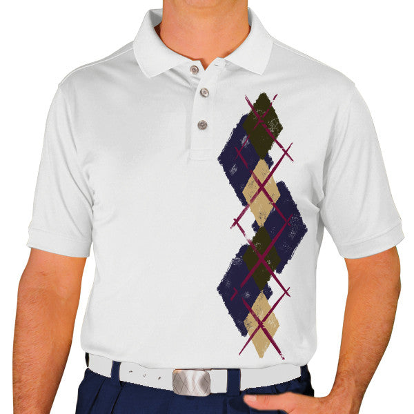 Golf Knickers: Men's Argyle Paradise Golf Shirt - Navy/Khaki/Olive