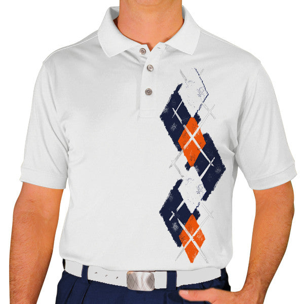 Golf Knickers: Men's Argyle Paradise Golf Shirt - Navy/Orange/White