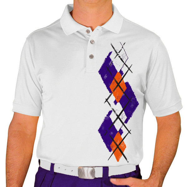 Golf Knickers: Men's Argyle Paradise Golf Shirt - Purple/Orange/White