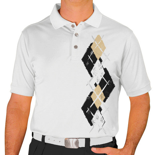 Golf Knickers: Men's Argyle Paradise Golf Shirt - Black/Khaki/White