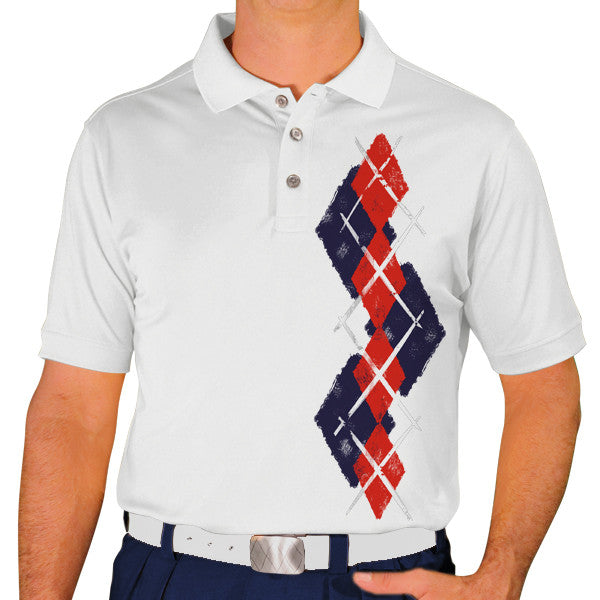 Golf Knickers: Men's Argyle Paradise Golf Shirt - Navy/Red