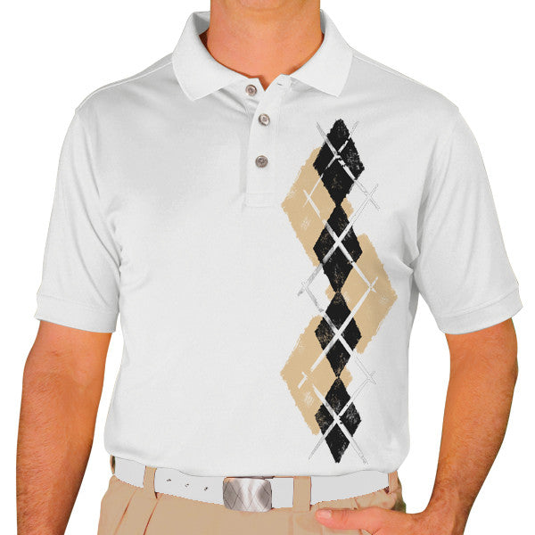 Golf Knickers: Men's Argyle Paradise Golf Shirt - Khaki/Black