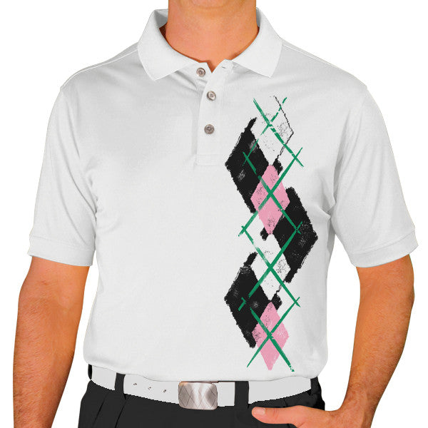 Golf Knickers: Men's Argyle Paradise Golf Shirt - Black/Pink/White