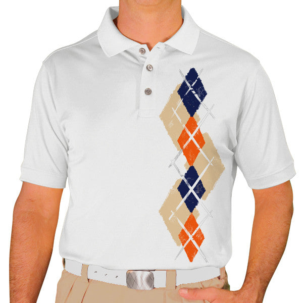 Golf Knickers: Men's Argyle Paradise Golf Shirt - Khaki/Orange/Navy