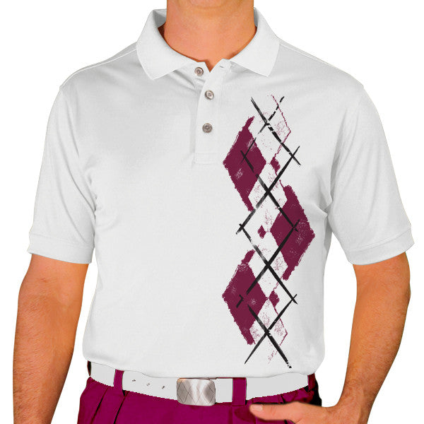 Golf Knickers: Men's Argyle Paradise Golf Shirt - Maroon/White