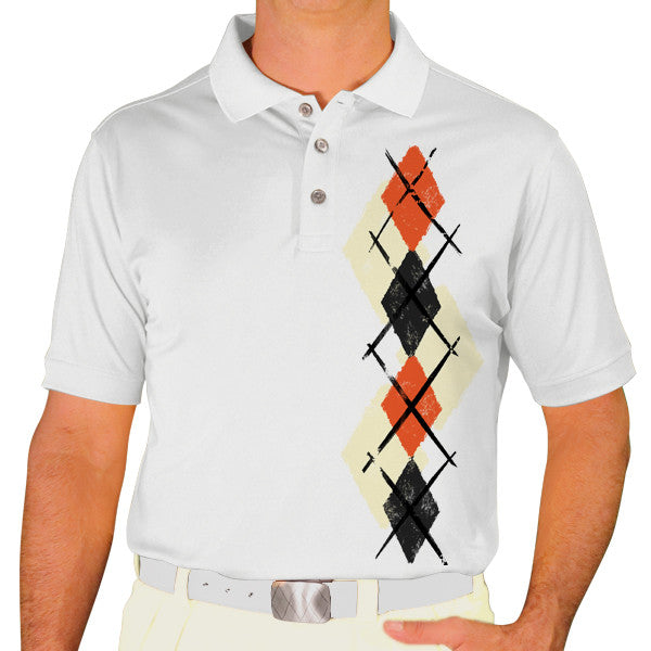 Golf Knickers: Men's Argyle Paradise Golf Shirt - Natural/Black/Orange