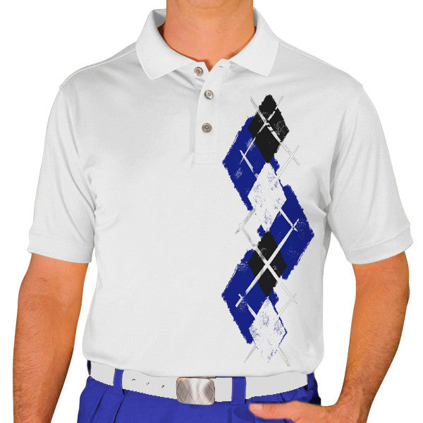 Golf Knickers: Men's Argyle Paradise Golf Shirt - Royal/Black/White