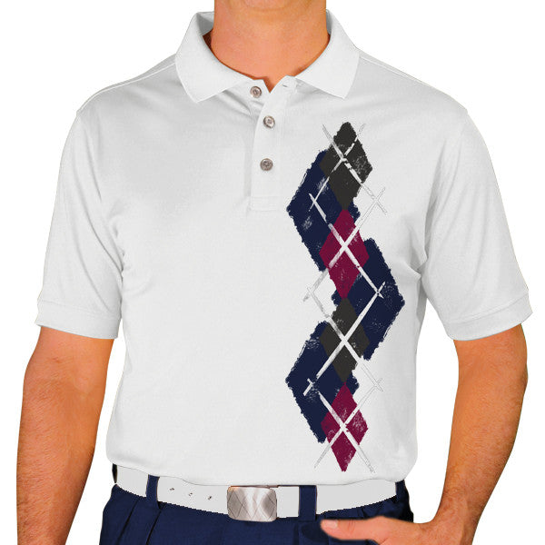 Golf Knickers: Men's Argyle Paradise Golf Shirt - Navy/Maroon/Charcoal
