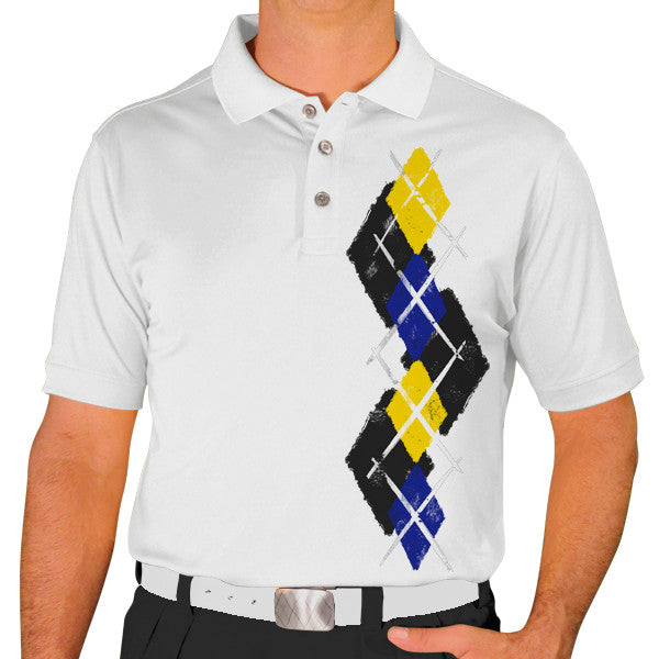 Golf Knickers: Men's Argyle Paradise Golf Shirt - Black/Royal/Yellow
