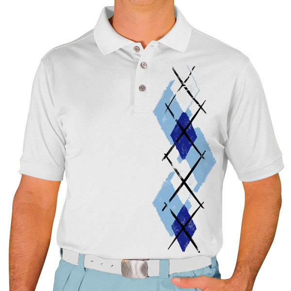 Golf Knickers: Men's Argyle Paradise Golf Shirt - Light Blue/Royal/White