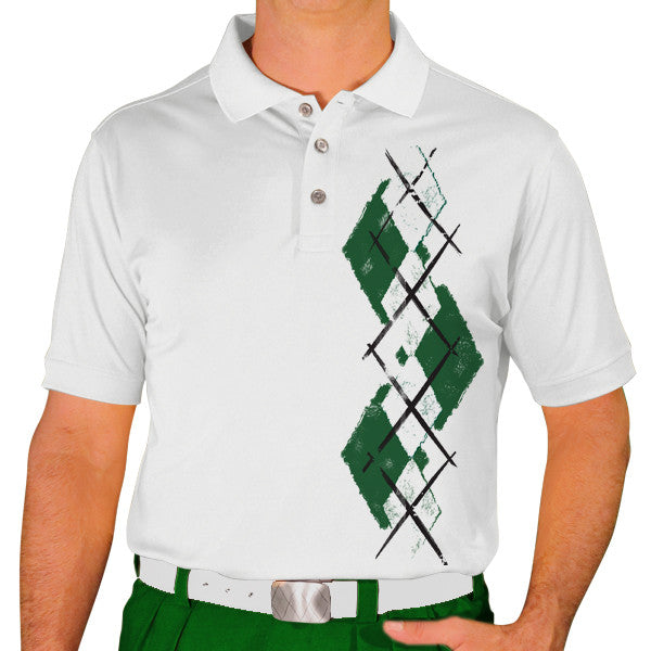 Golf Knickers: Men's Argyle Paradise Golf Shirt - Dark Green/White