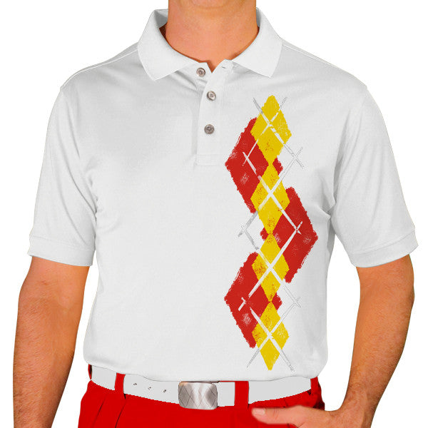 Golf Knickers: Men's Argyle Paradise Golf Shirt - Red/Yellow