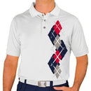 Golf Knickers: Men's Argyle Paradise Golf Shirt - Navy/Taupe/Red Clothing