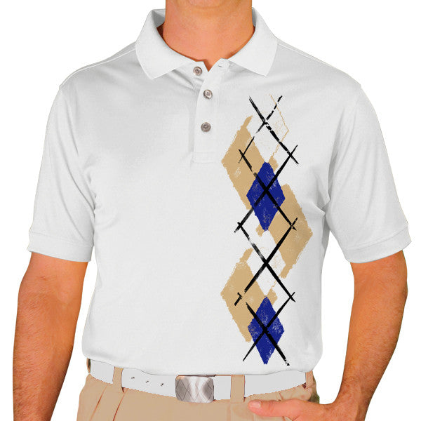 Golf Knickers: Men's Argyle Paradise Golf Shirt - Khaki/Royal/White