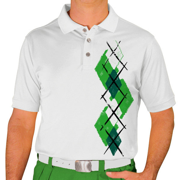 Golf Knickers: Men's Argyle Paradise Golf Shirt - Lime/Dark Green/White