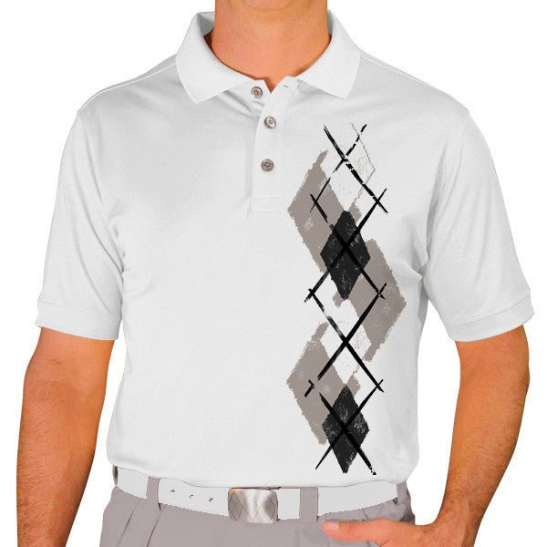 Golf Knickers: Men's Argyle Paradise Golf Shirt - Taupe/Black/White